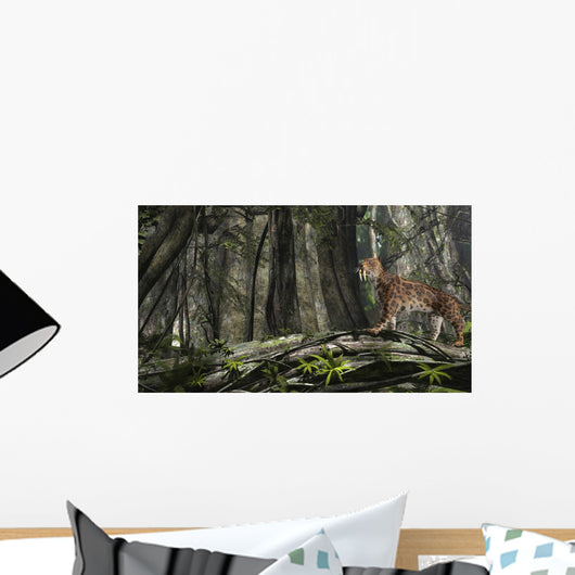 Saber-toothed Tiger Prehistoric Forest Wall Decal Design 2