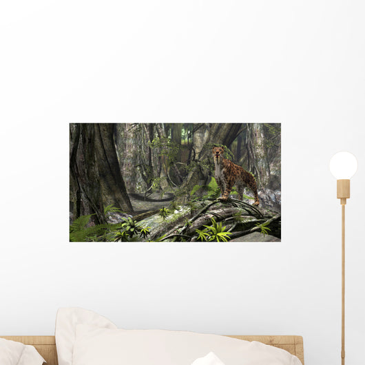 Saber-toothed Tiger Prehistoric Forest Wall Decal Design 1