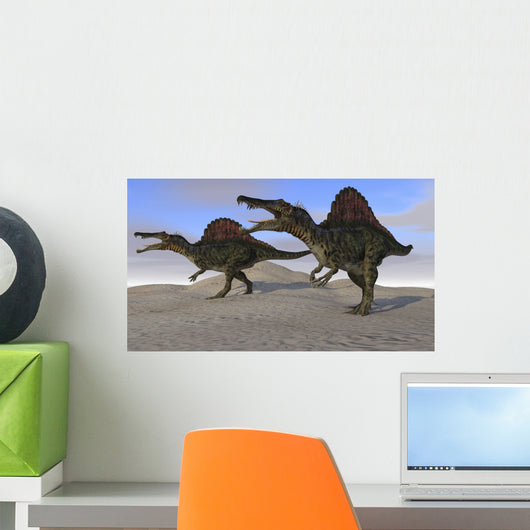 Two Spinosaurus Dinosaurs Hunting Wall Decal Design 1