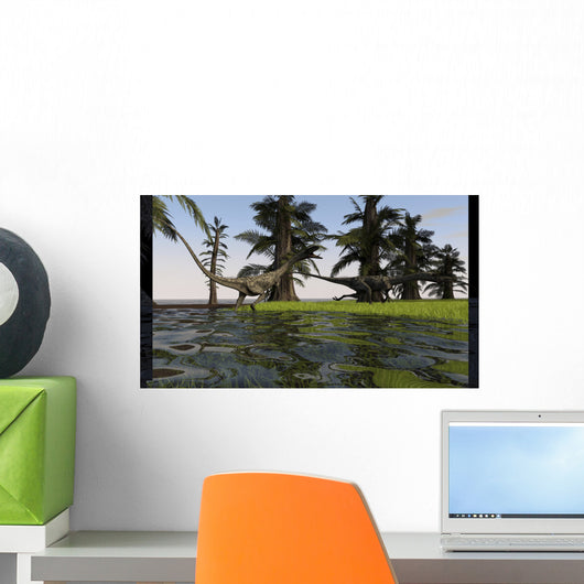 Two Coelophysis Dinosaurs Running Wall Decal Design 2