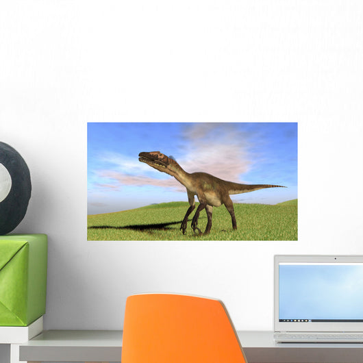 Utahraptor Walking across Grassy Wall Decal Design 1