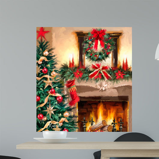Christmas Fireplace Wall Mural