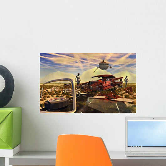Androids and Probes Examine Wall Decal