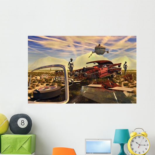 Androids and Probes Examine Wall Decal