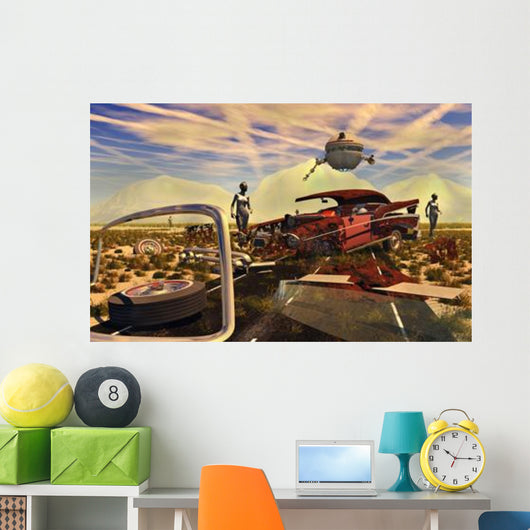 Androids and Probes Examine Wall Decal