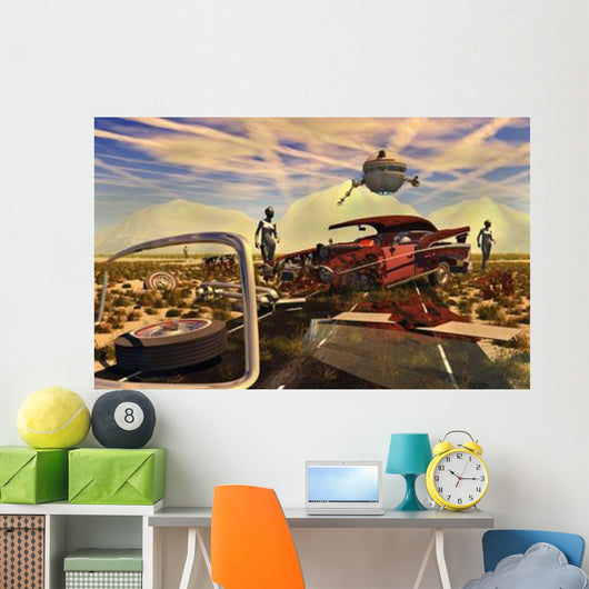 Androids and Probes Examine Wall Decal