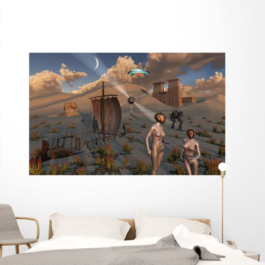 Female Explorers Study Ancient Wall Decal