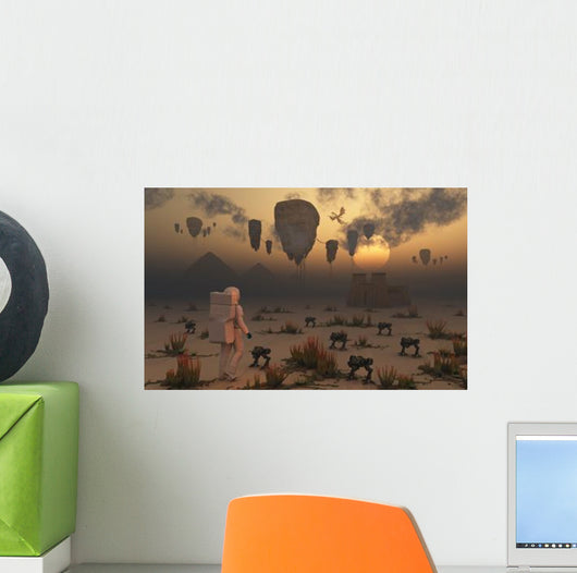 Lone Astronaut Confronts Surreal Wall Decal