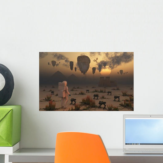 Lone Astronaut Confronts Surreal Wall Decal
