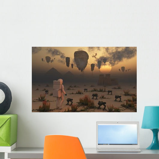 Lone Astronaut Confronts Surreal Wall Decal