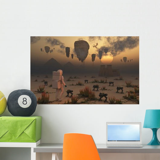 Lone Astronaut Confronts Surreal Wall Decal