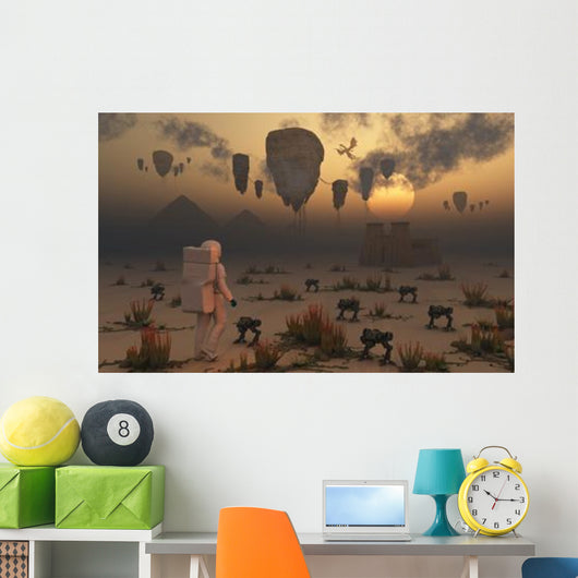 Lone Astronaut Confronts Surreal Wall Decal