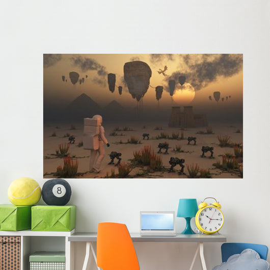Lone Astronaut Confronts Surreal Wall Decal