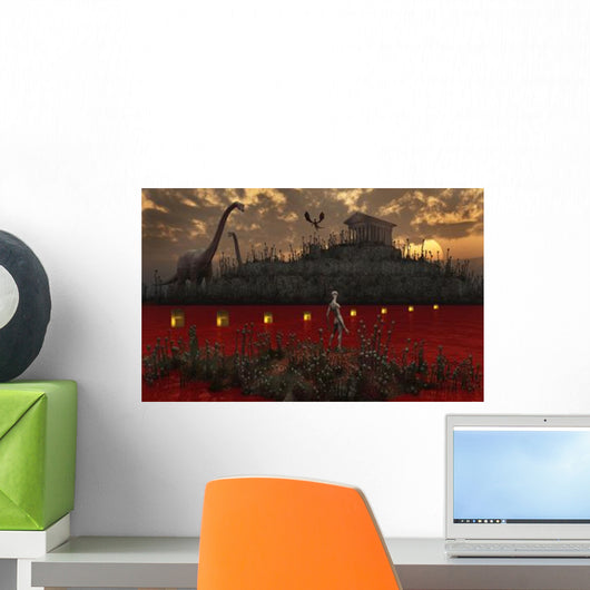 Reptoid Looks across River Wall Decal