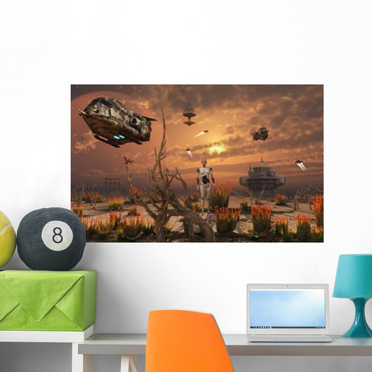 Futuristic Military Outpost Moon Wall Decal