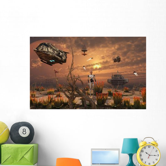 Futuristic Military Outpost Moon Wall Decal