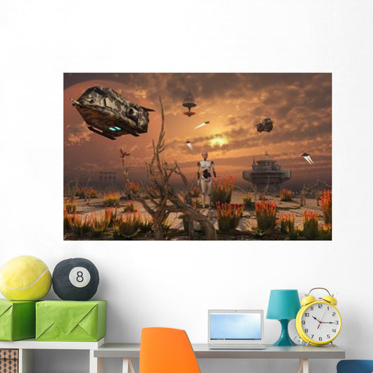 Futuristic Military Outpost Moon Wall Decal