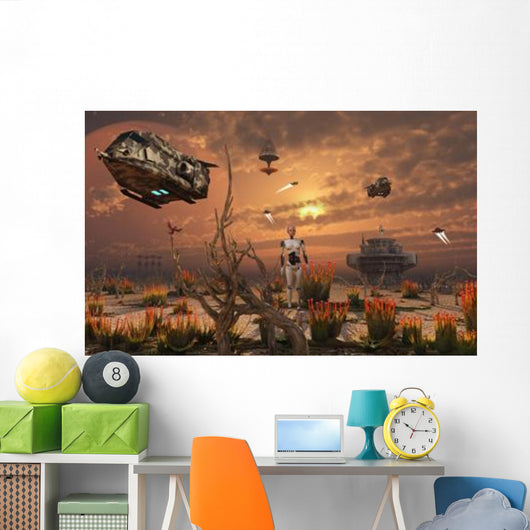 Futuristic Military Outpost Moon Wall Decal