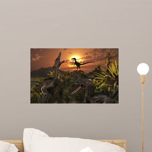 Group Feathered Carnivorous Velociraptors Wall Decal