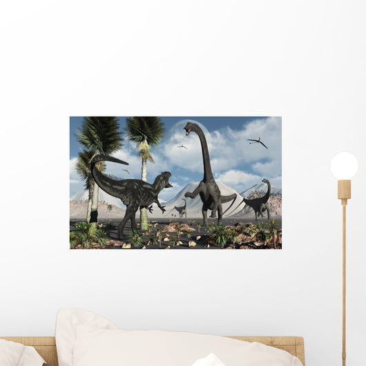 Carnivorous Allosaurus Confronts Diplodocus Wall Decal