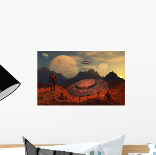 Alien Flying Saucer Comes Wall Decal