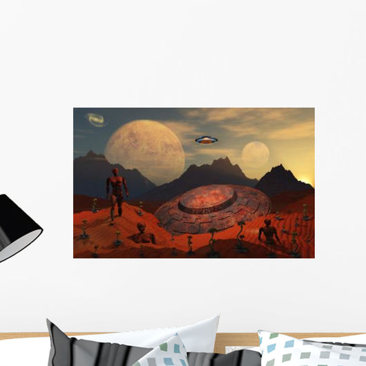 Alien Flying Saucer Comes Wall Decal