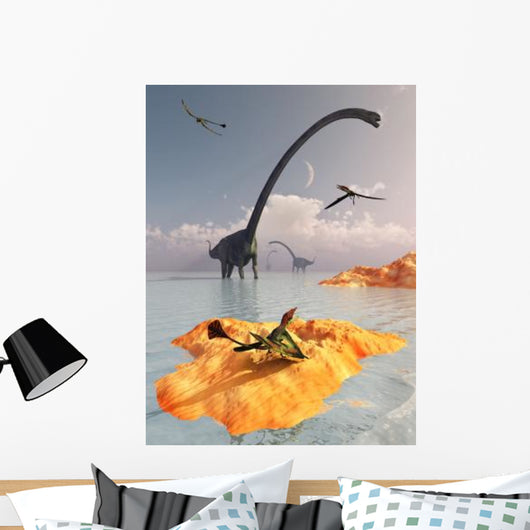 Sauropod Omeisaurs and Flying Wall Decal