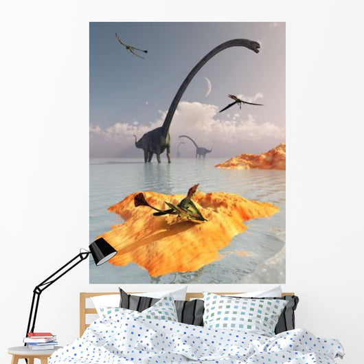 Sauropod Omeisaurs and Flying Wall Decal