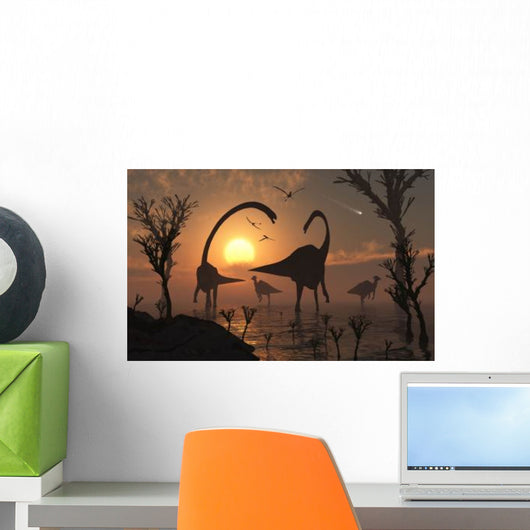 Omeisaurus and Duckbill Dinosaurs Wall Decal Design 1