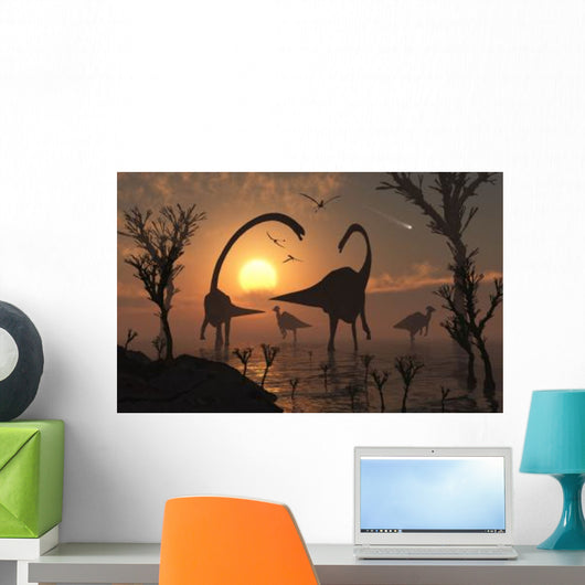 Omeisaurus and Duckbill Dinosaurs Wall Decal Design 1