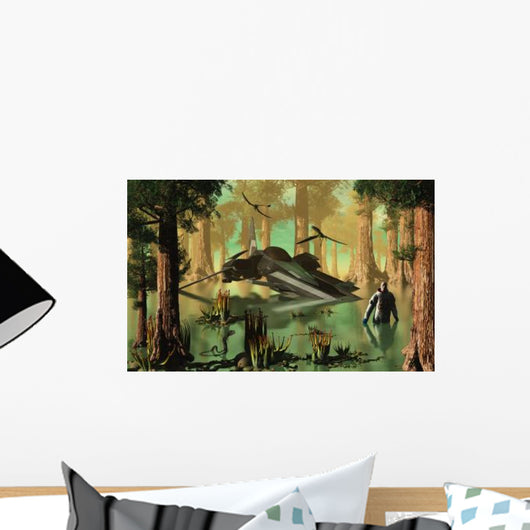Astronaut Wades through Swamp-like Wall Decal