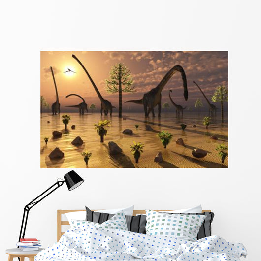 Herd Omeisaurus Dinosaurs Grazing Wall Decal