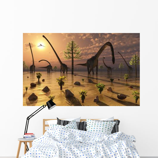Herd Omeisaurus Dinosaurs Grazing Wall Decal