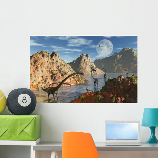 Herd Omeisaurus Dinosaurs Prehistoric Wall Decal Design 2