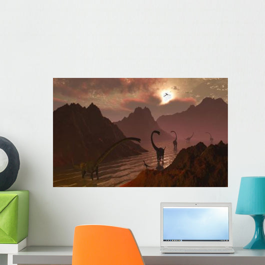 Herd Omeisaurus Dinosaurs Prehistoric Wall Decal Design 1