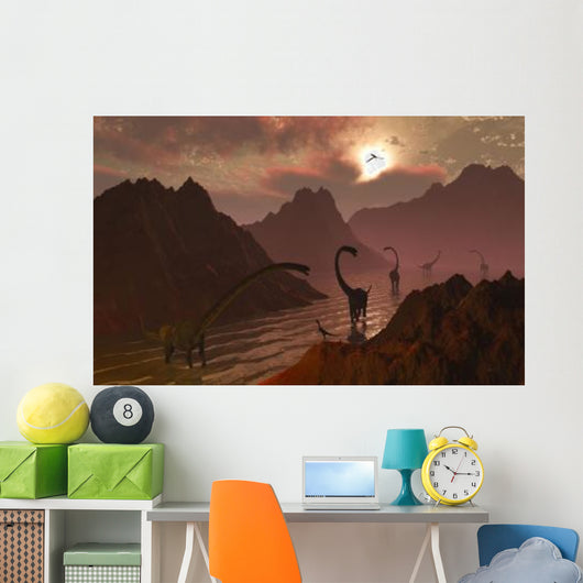 Herd Omeisaurus Dinosaurs Prehistoric Wall Decal Design 1