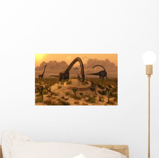 Omeisaurus Dinosaurs Communicating with Wall Decal