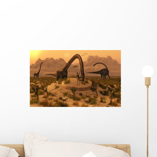 Omeisaurus Dinosaurs Communicating with Wall Decal