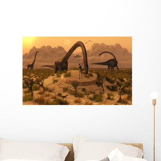 Omeisaurus Dinosaurs Communicating with Wall Decal