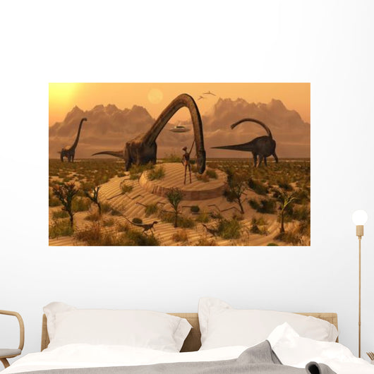 Omeisaurus Dinosaurs Communicating with Wall Decal