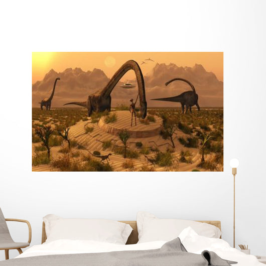 Omeisaurus Dinosaurs Communicating with Wall Decal