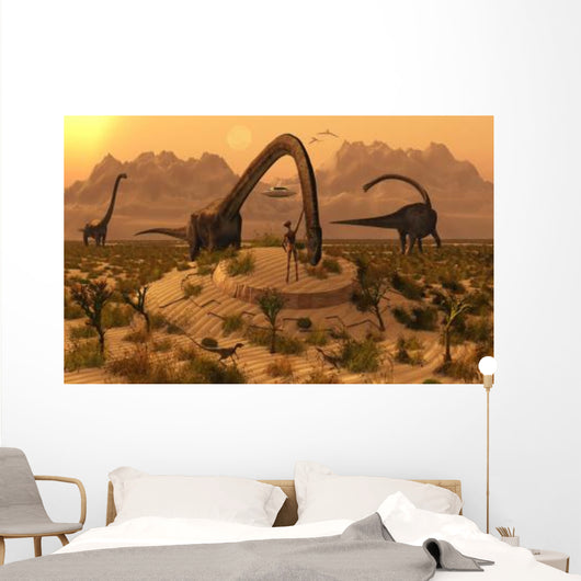 Omeisaurus Dinosaurs Communicating with Wall Decal