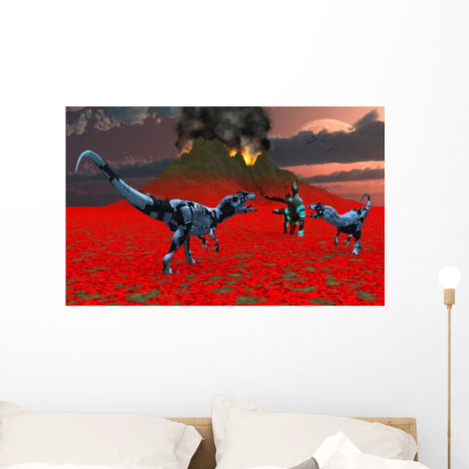 Sci-fi Scene Pair Allosaurus Wall Decal