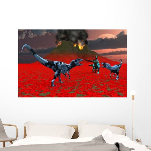 Sci-fi Scene Pair Allosaurus Wall Decal
