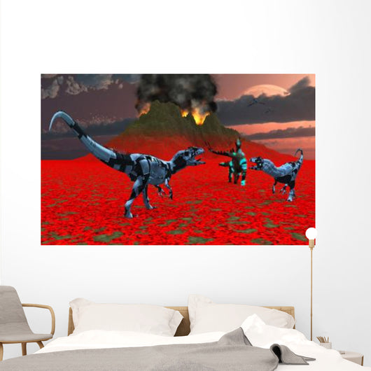 Sci-fi Scene Pair Allosaurus Wall Decal