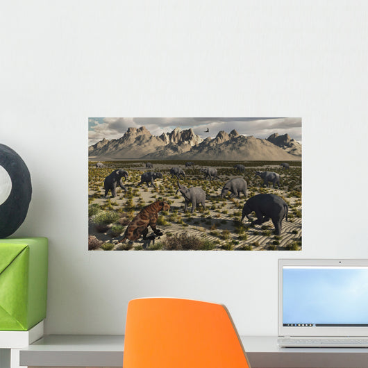Sabre-toothed Tiger Stalks Herd Wall Decal