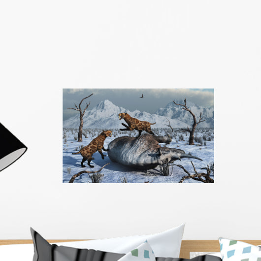 Sabre-toothed Tigers Battle over Wall Decal