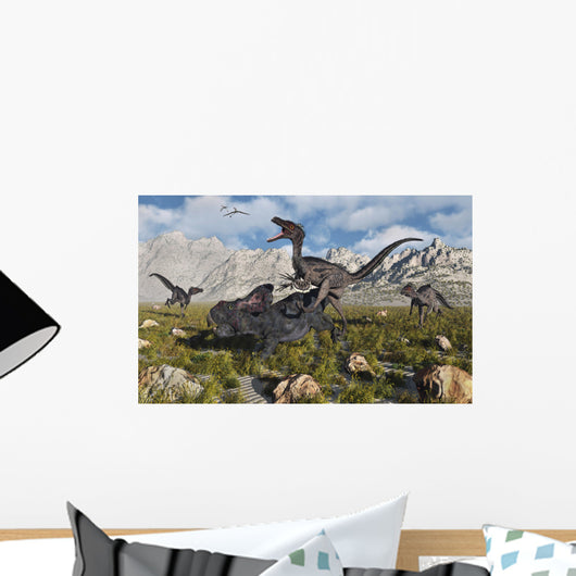 Pack Velociraptors Attack Lone Wall Decal