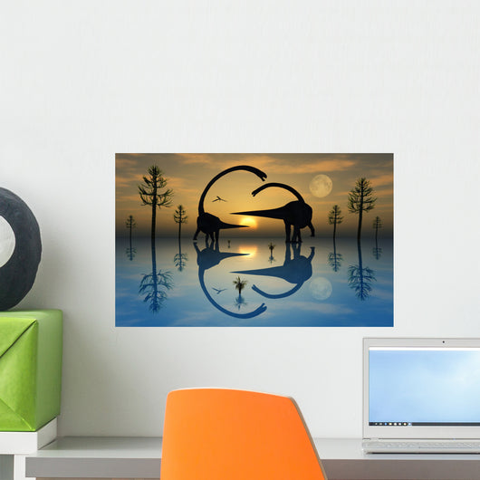 Pair Omeisaurus Dinosaurs Involved Wall Decal