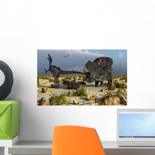 Protoceratops Biting Tail Attacking Wall Decal